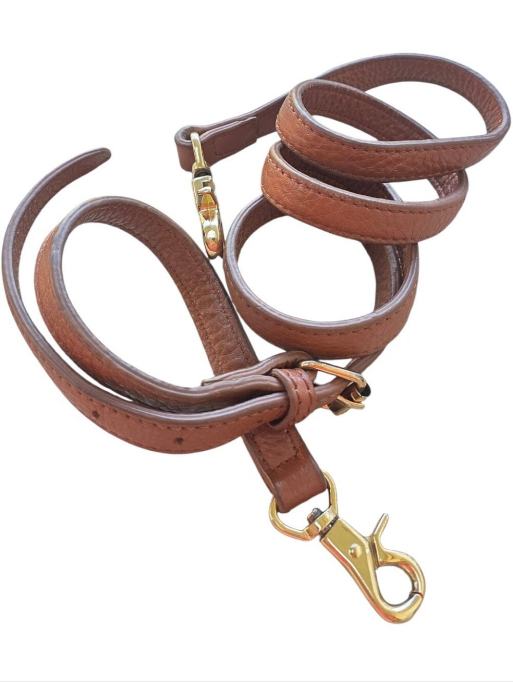 Leather Messenger Bag Shoulder Strap - Brown with Gold Hardware